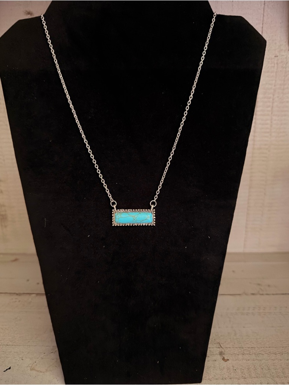 14K Gold plated 925 Sterling Silver Kingman Turquoise Bar Pendant Necklace
